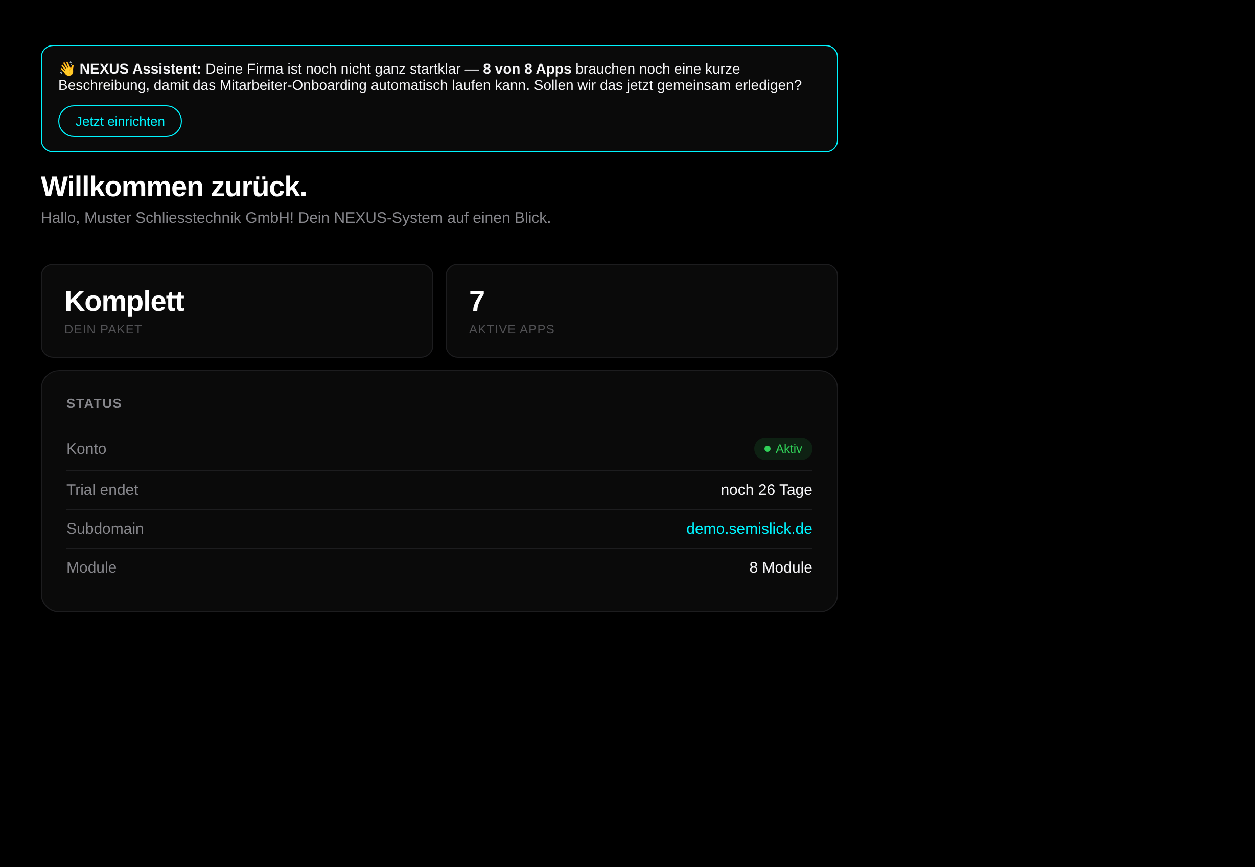 NEXUS Dashboard — Übersicht
